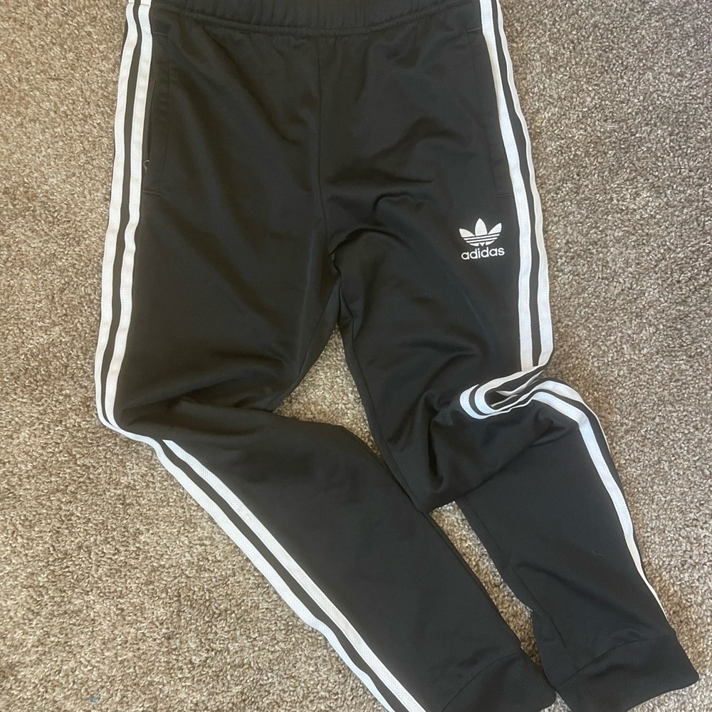 Adidas Kids Black Joggers with White Stripes